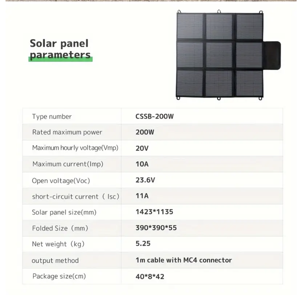 Panneau Solaire pliable 200Wc (39*39 cm / 5,25 kg)